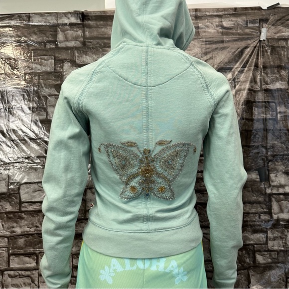 Twisted Heart Cotton Hoodie Green Butterfly Bead Embroidery  America Everlasting - Picture 6 of 12